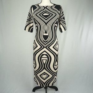 GABBY SKYE Black & White Geometric Pattern Short-Sleeved Bodycon Midi Dress